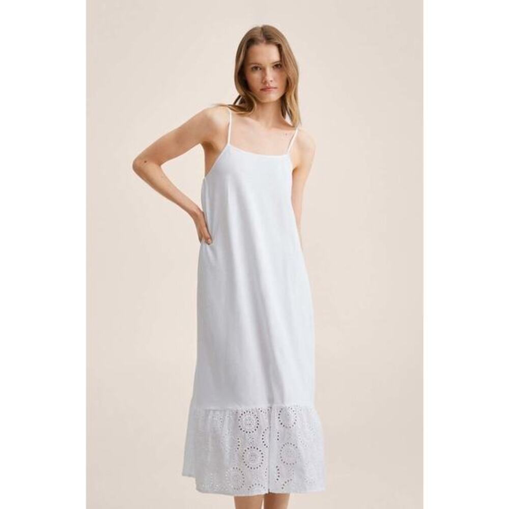 MANGO Dress Dina Spaghetti Straps‎ A-line Midi Size Medium Women's White NWT